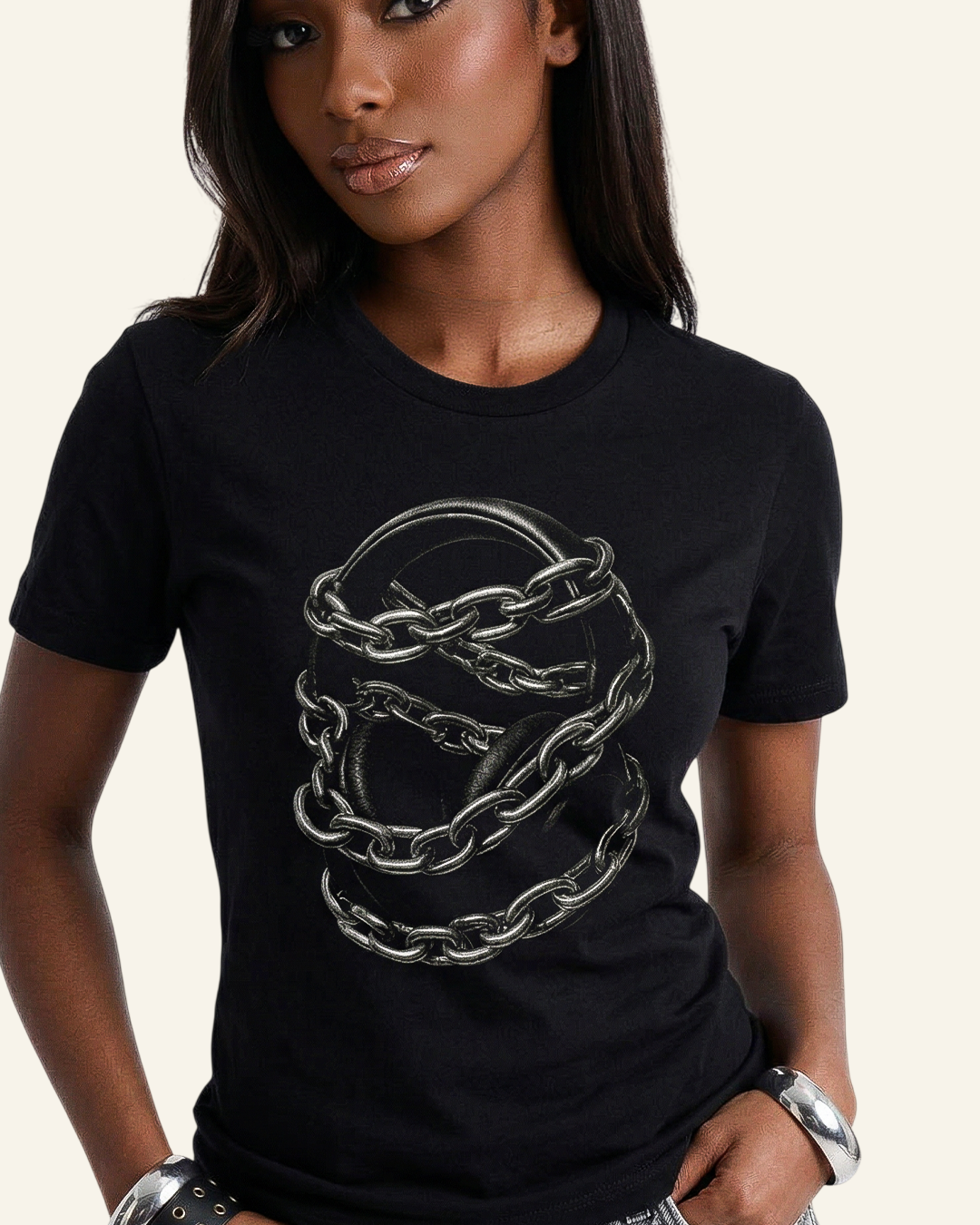Silenced Frequency Graphic Tee – Headphones Chain Design, Dark Aesthetic Streetwear
