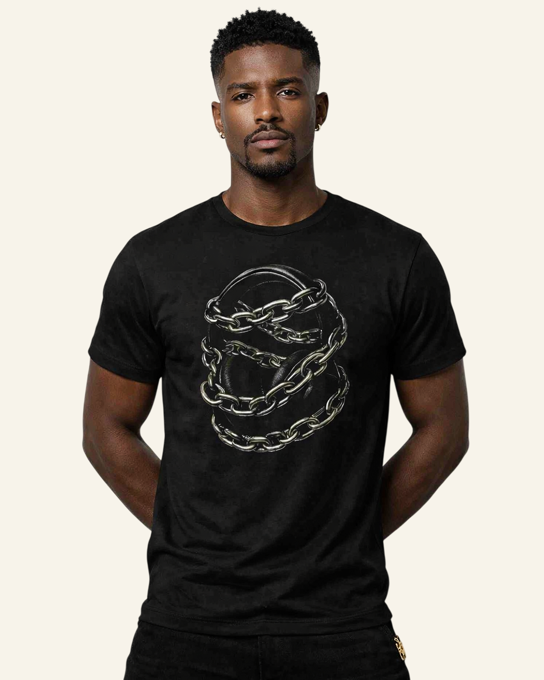 Silenced Frequency Graphic Tee – Headphones Chain Design, Dark Aesthetic Streetwear