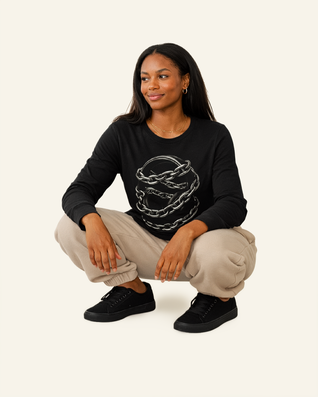 Silenced Frequency Graphic Long Sleeve Tee – Headphones Chain Design, Dark Aesthetic Streetwear